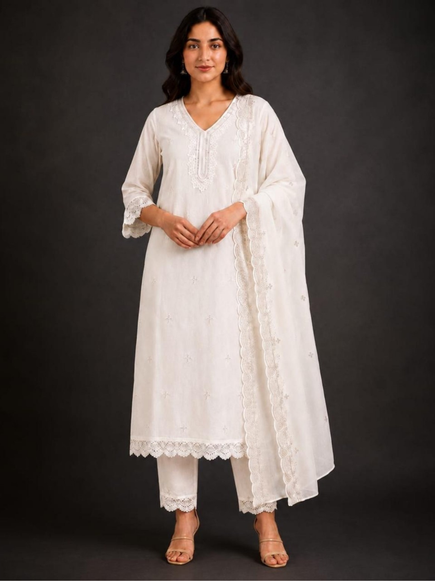 Women's White Embroidered Kurta