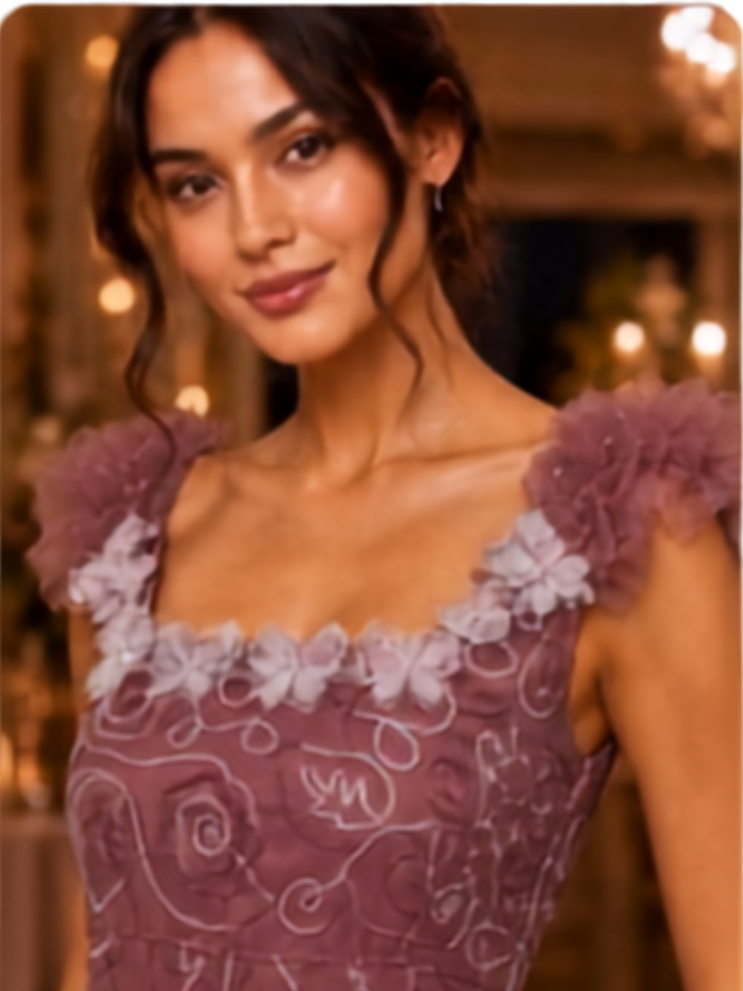 Mauve Embroidered Occasion Gown